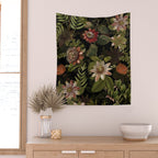 Midnight Summer Sepia Exotic Passiflora Flowers Garden Wall Tapestry Gallery Image 2