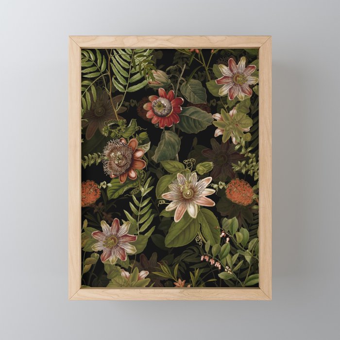 Midnight Summer Sepia Exotic Passiflora Flowers Garden Mini Art Print Gallery Image 1