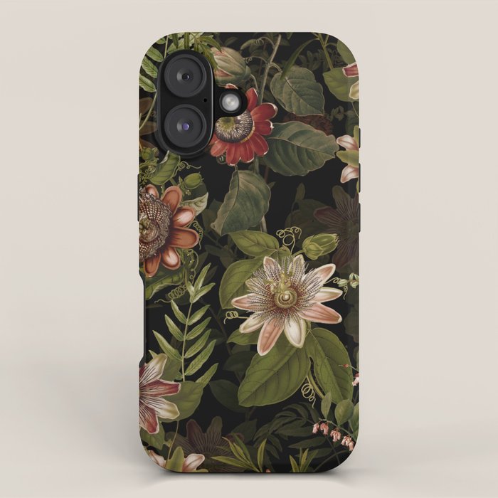 Midnight Summer Sepia Exotic Passiflora Flowers Garden iPhone Case Gallery Image 1