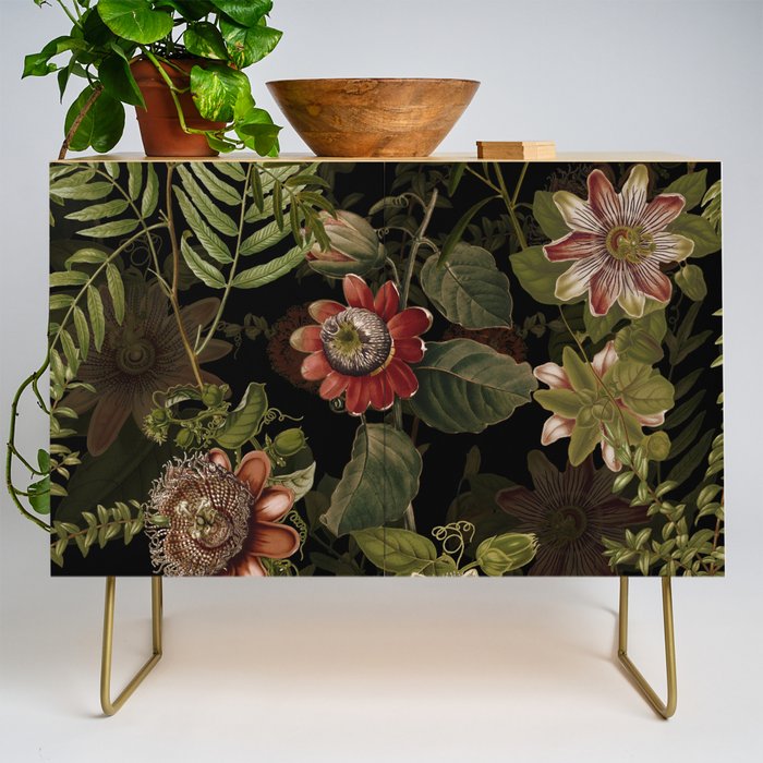 Midnight Summer Sepia Exotic Passiflora Flowers Garden Credenza Gallery Image 1