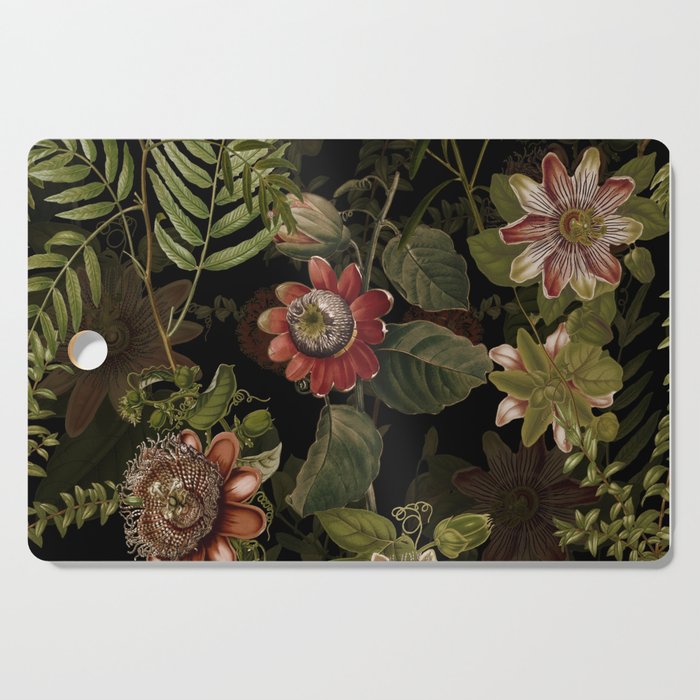 Midnight Summer Sepia Exotic Passiflora Flowers Garden Cutting Board Gallery Image 1