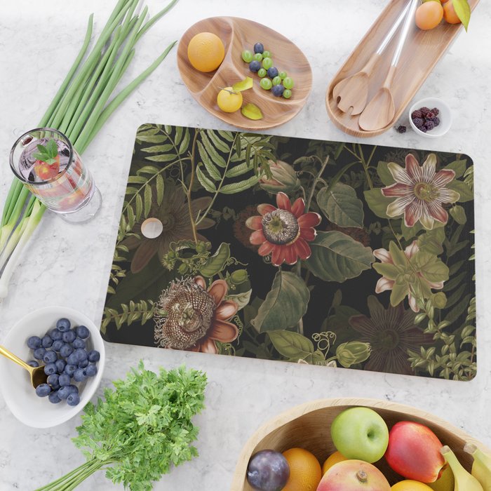 Midnight Summer Sepia Exotic Passiflora Flowers Garden Cutting Board Gallery Image 2