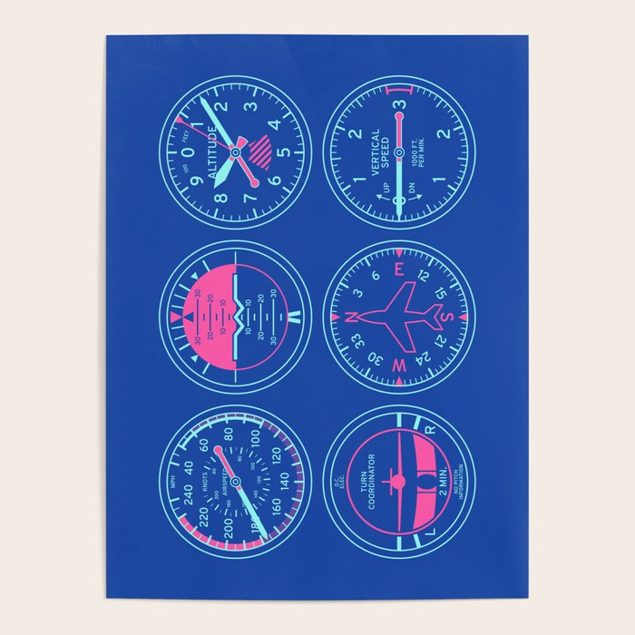 Aircraft Flight Instruments - 6 Pack Blue Poster Gallery Image 4