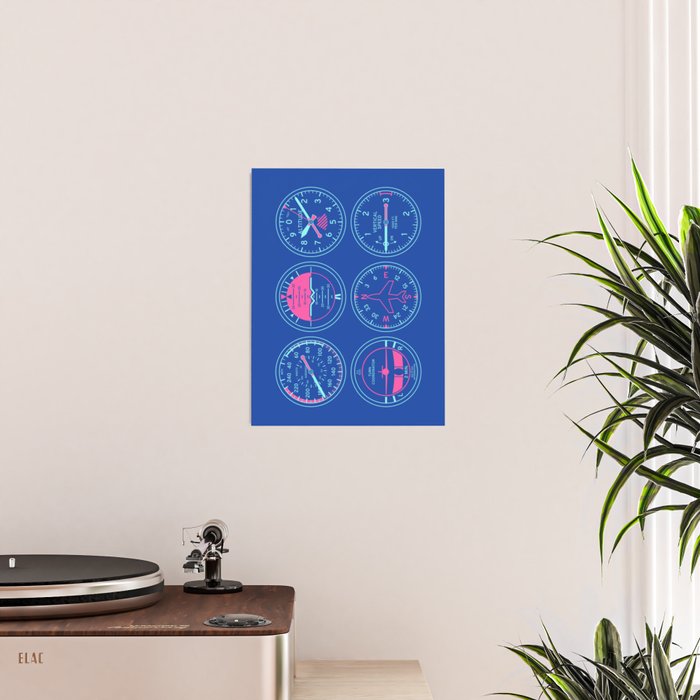 Aircraft Flight Instruments - 6 Pack Blue Poster Gallery Image 2