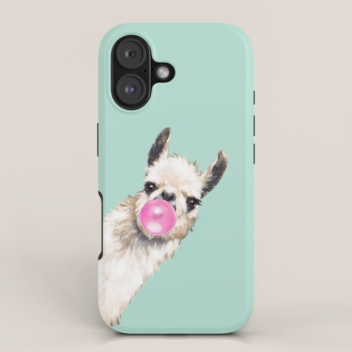 Bubble Gum Sneaky Llama in Green iPhone Case Gallery Image 1
