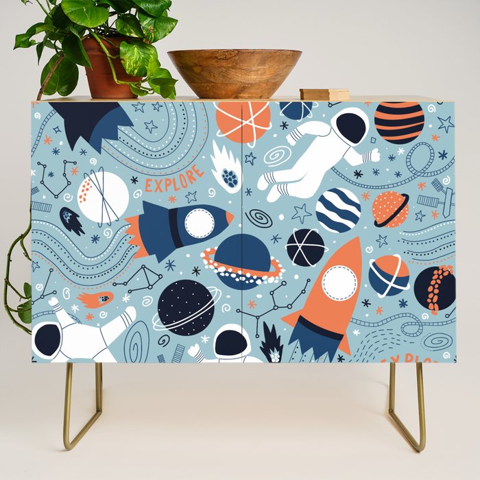 Rocket Ships And Astronauts Pattern Credenza Gallery Image 1