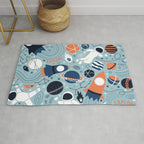 Rocket Ships And Astronauts Pattern Rug Gallery Image 1