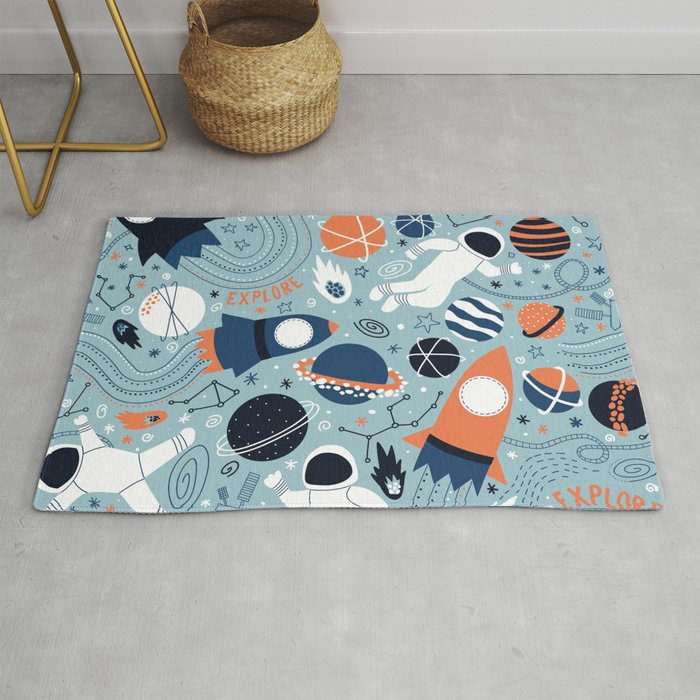 Rocket Ships And Astronauts Pattern Rug Gallery Image 1
