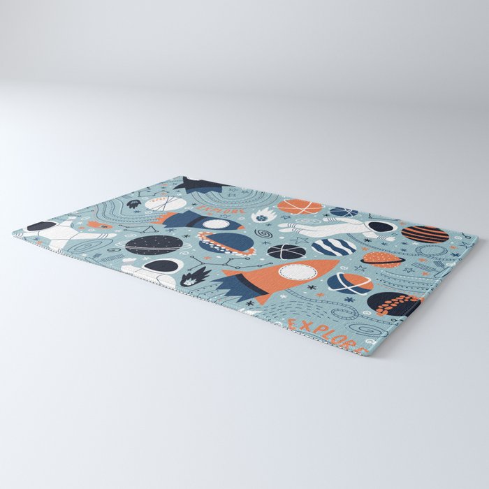 Rocket Ships And Astronauts Pattern Rug Gallery Image 3