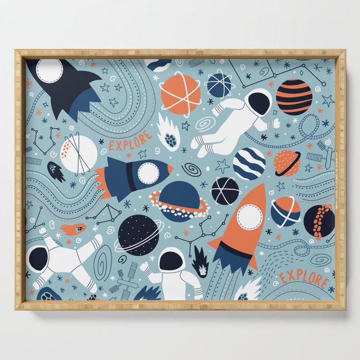 Rocket Ships And Astronauts Pattern Serving Tray Gallery Image 1