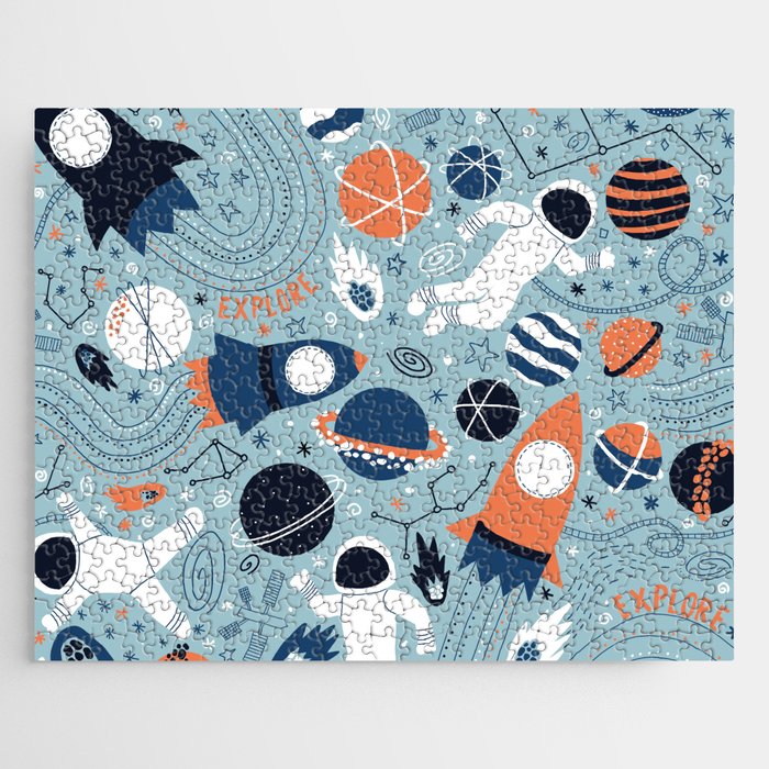 Rocket Ships And Astronauts Pattern Jigsaw Puzzle Gallery Image 1