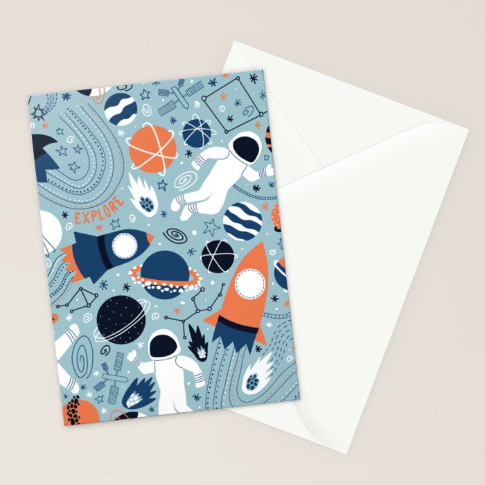 Rocket Ships And Astronauts Pattern Stationery Card Gallery Image 2