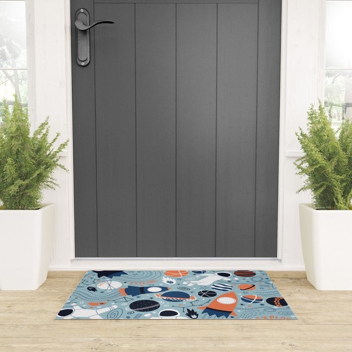 Rocket Ships And Astronauts Pattern Welcome Mat Gallery Image 3