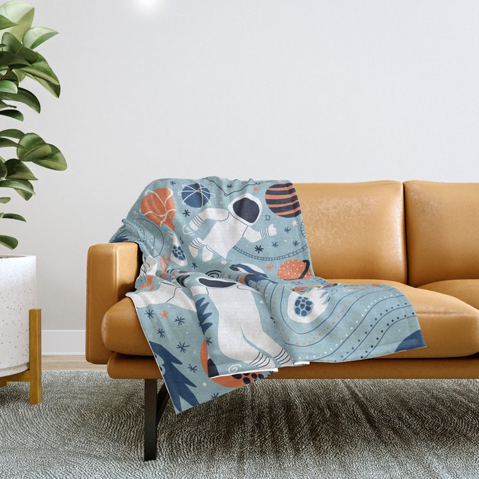 Rocket Ships And Astronauts Pattern Throw Blanket Gallery Image 1