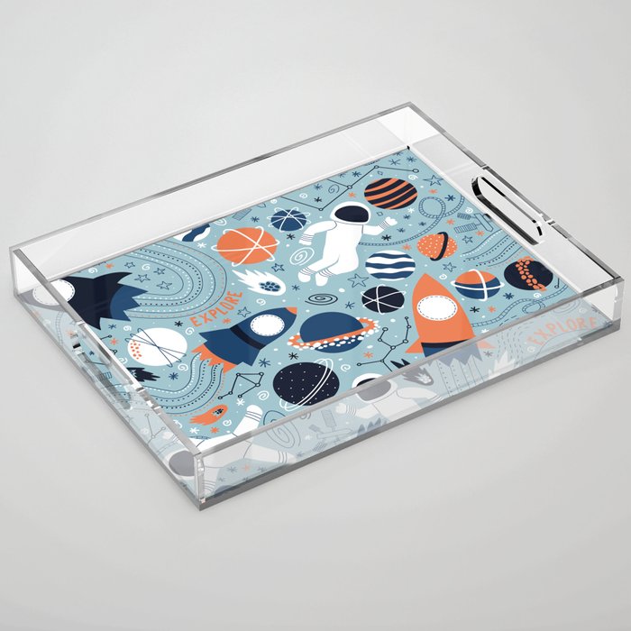 Rocket Ships And Astronauts Pattern Acrylic Tray Gallery Image 1