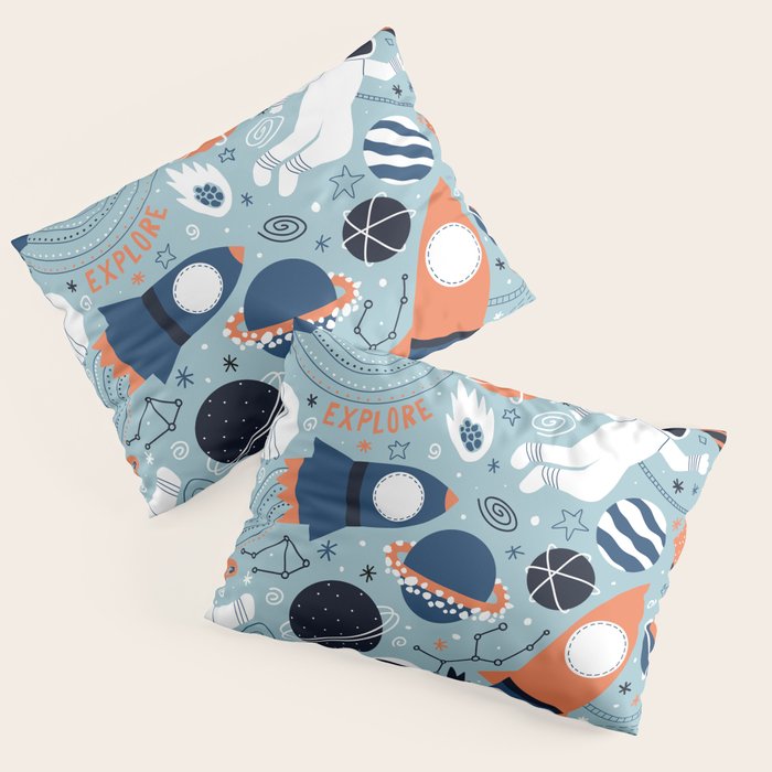 Rocket Ships And Astronauts Pattern Pillow Sham Gallery Image 3