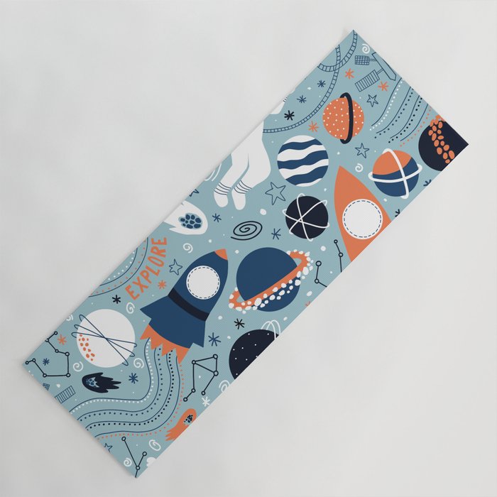 Rocket Ships And Astronauts Pattern Yoga Mat Gallery Image 1