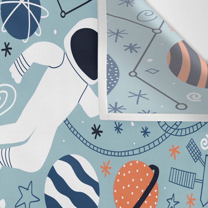 Rocket Ships And Astronauts Pattern Wall Tapestry Gallery Image 3