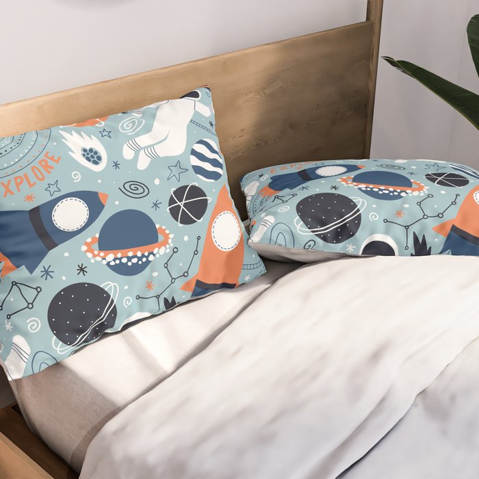 Rocket Ships And Astronauts Pattern Pillow Sham Gallery Image 2