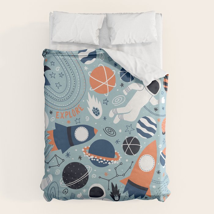 Rocket Ships And Astronauts Pattern Duvet Cover Gallery Image 6