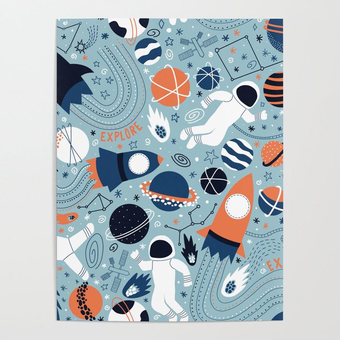 Rocket Ships And Astronauts Pattern Poster Gallery Image 4