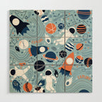 Rocket Ships And Astronauts Pattern Wood Wall Art Gallery Image 1