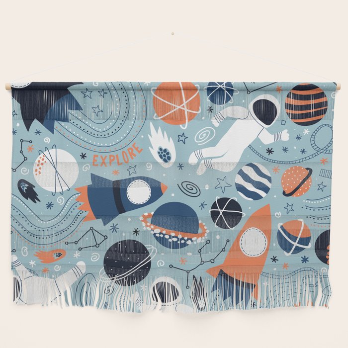 Rocket Ships And Astronauts Pattern Wall Hanging Gallery Image 1
