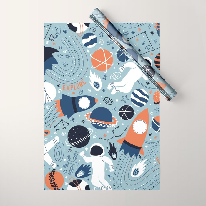 Rocket Ships And Astronauts Pattern Wrapping Paper Gallery Image 1
