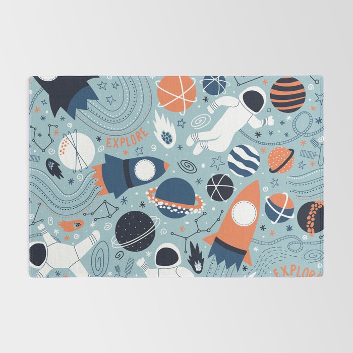 Rocket Ships And Astronauts Pattern Rug Gallery Image 2