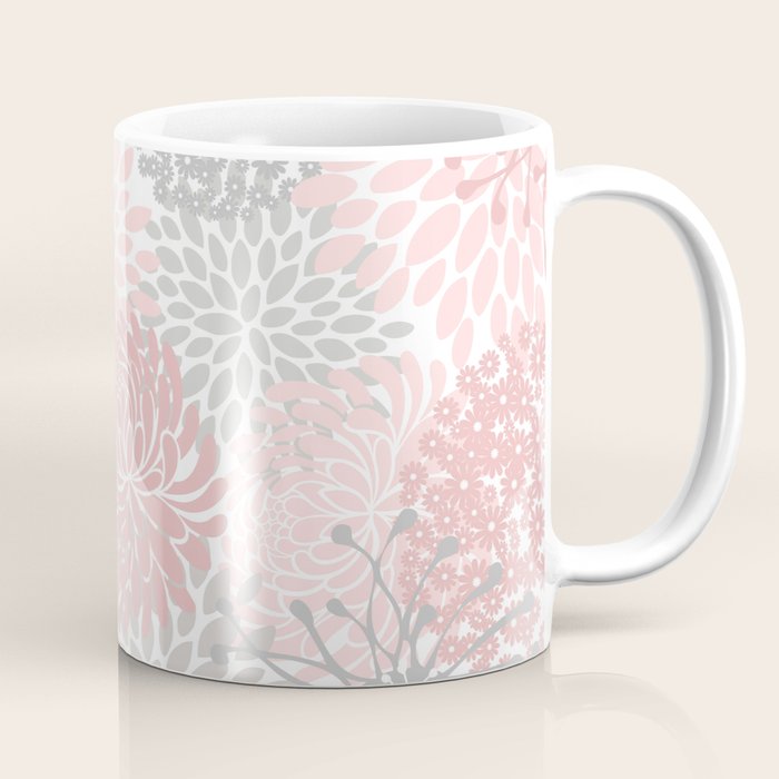 Festive, Floral Prints, Bloom Mix, Pink and Gray Coffee Mug Gallery Image 1