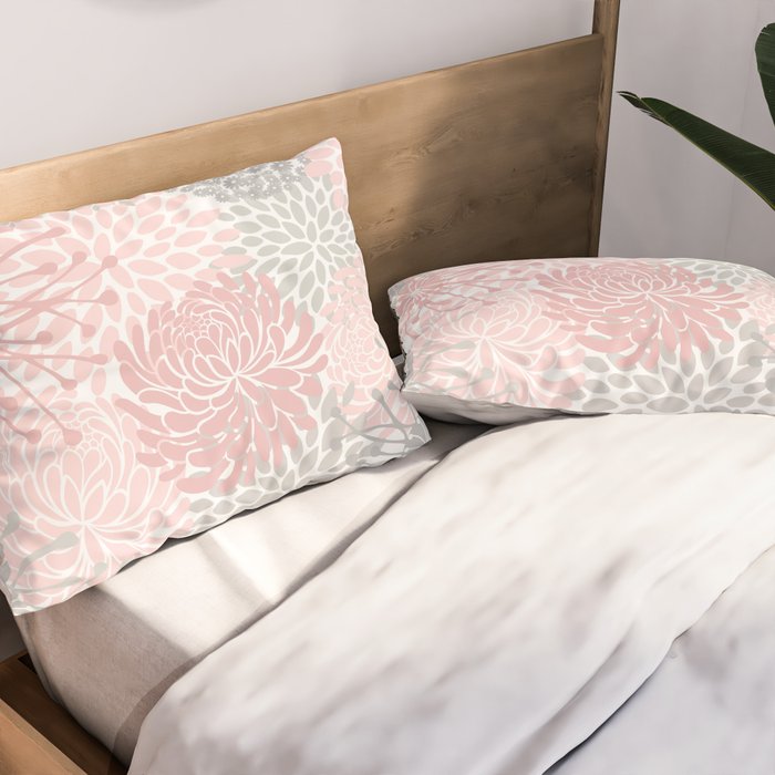 Festive, Floral Prints, Bloom Mix, Pink and Gray Pillow Sham Gallery Image 2