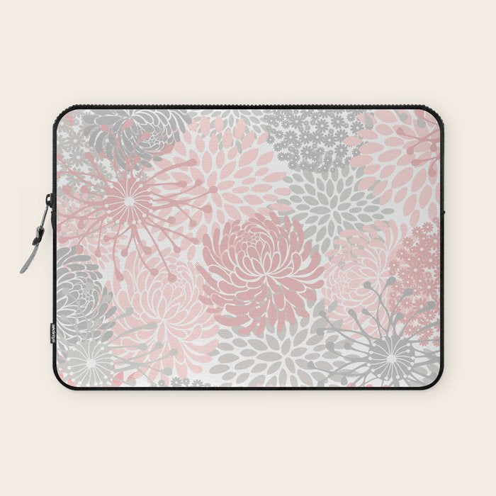 Festive, Floral Prints, Bloom Mix, Pink and Gray Laptop Sleeve Gallery Image 1