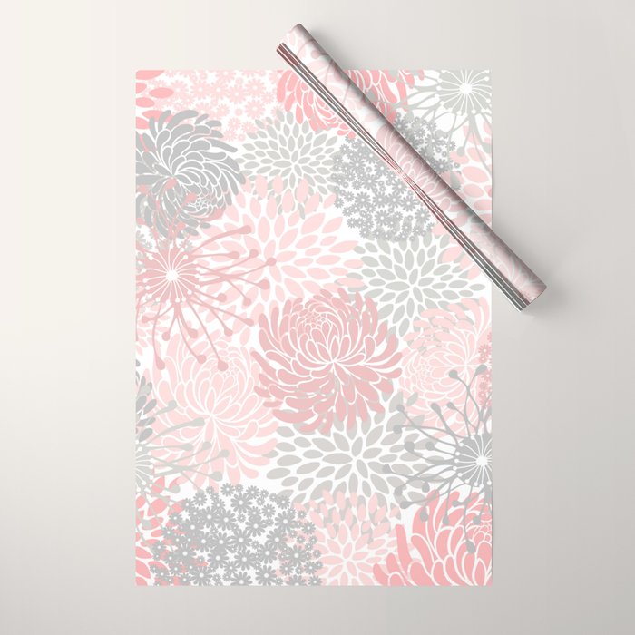 Festive, Floral Prints, Bloom Mix, Pink and Gray Wrapping Paper Gallery Image 1