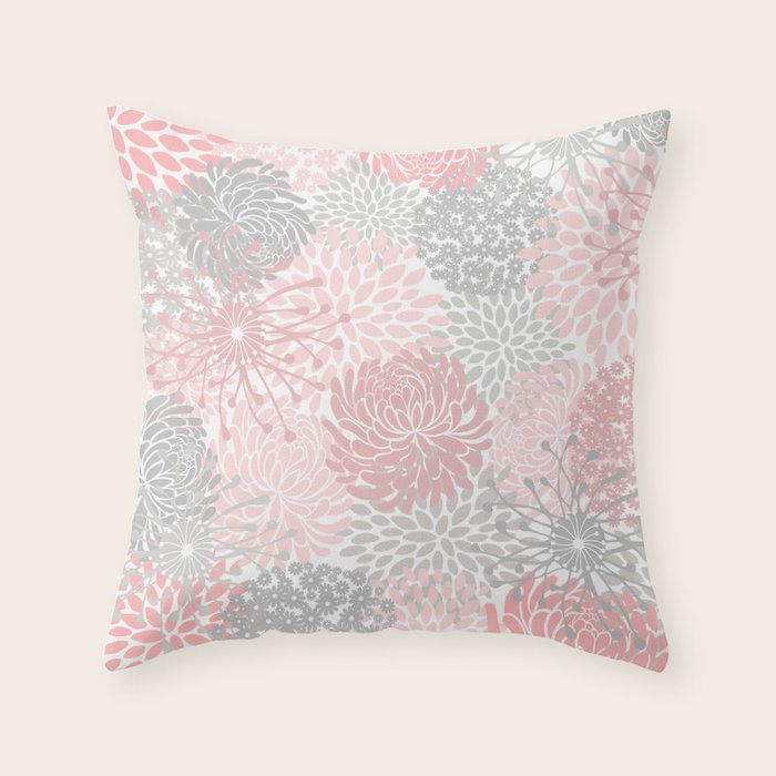 Festive, Floral Prints, Bloom Mix, Pink and Gray Throw Pillow Gallery Image 6