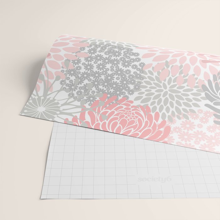 Festive, Floral Prints, Bloom Mix, Pink and Gray Wrapping Paper Gallery Image 2