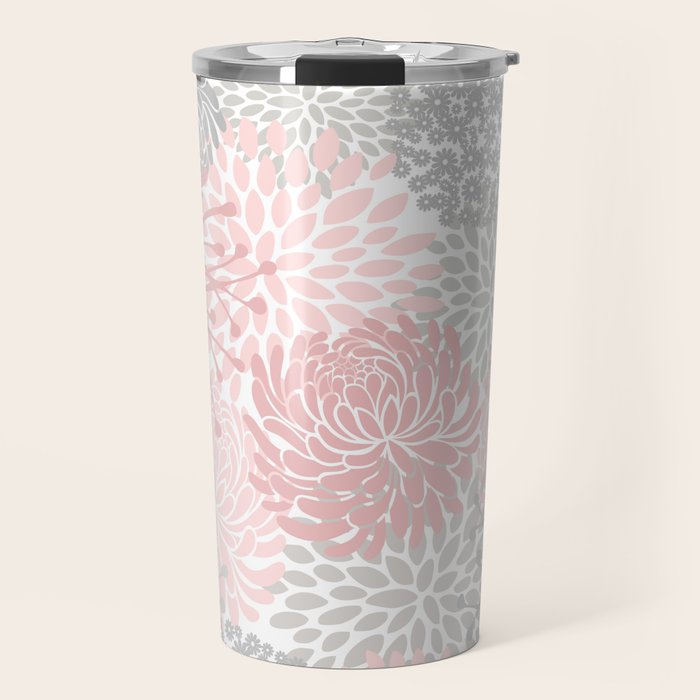 Festive, Floral Prints, Bloom Mix, Pink and Gray Travel Mug Gallery Image 1