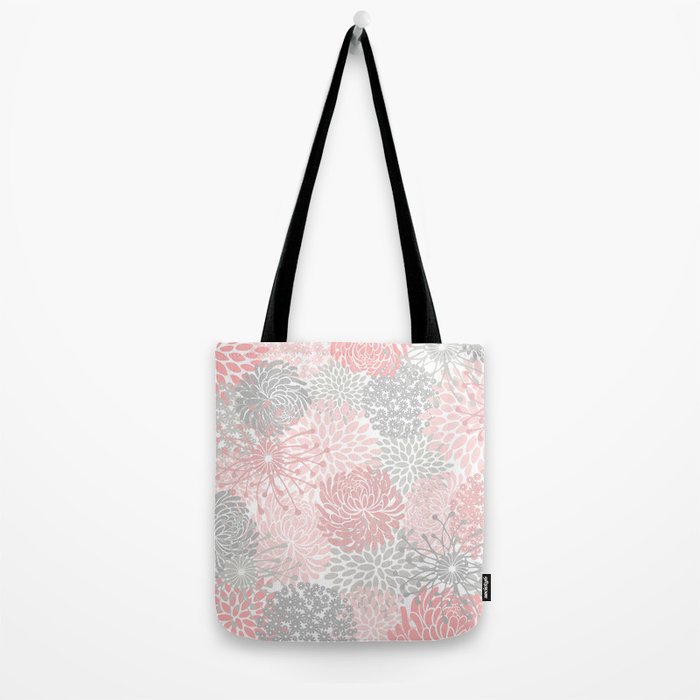 Festive, Floral Prints, Bloom Mix, Pink and Gray Tote Bag Gallery Image 2