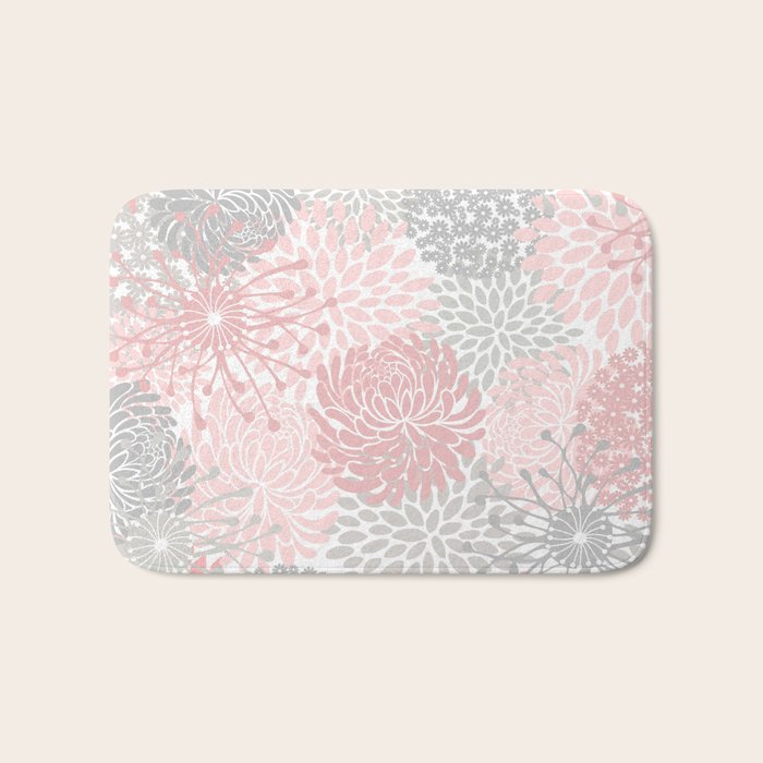 Festive, Floral Prints, Bloom Mix, Pink and Gray Bath Mat Gallery Image 1
