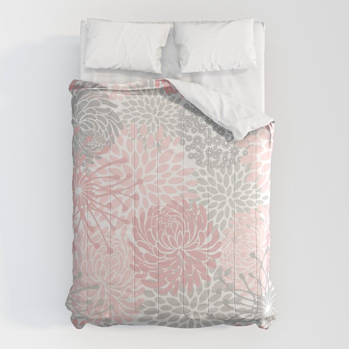 Festive, Floral Prints, Bloom Mix, Pink and Gray Comforter Gallery Image 6