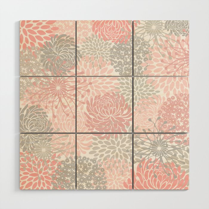 Festive, Floral Prints, Bloom Mix, Pink and Gray Wood Wall Art Gallery Image 1