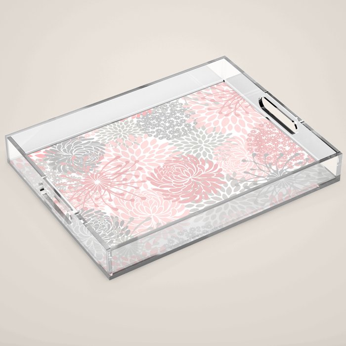 Festive, Floral Prints, Bloom Mix, Pink and Gray Acrylic Tray Gallery Image 1