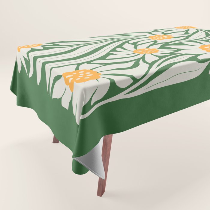 White Camellia & Fern Green Tablecloth Gallery Image 1