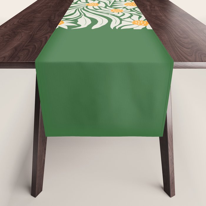 White Camellia & Fern Green Table Runner Gallery Image 1