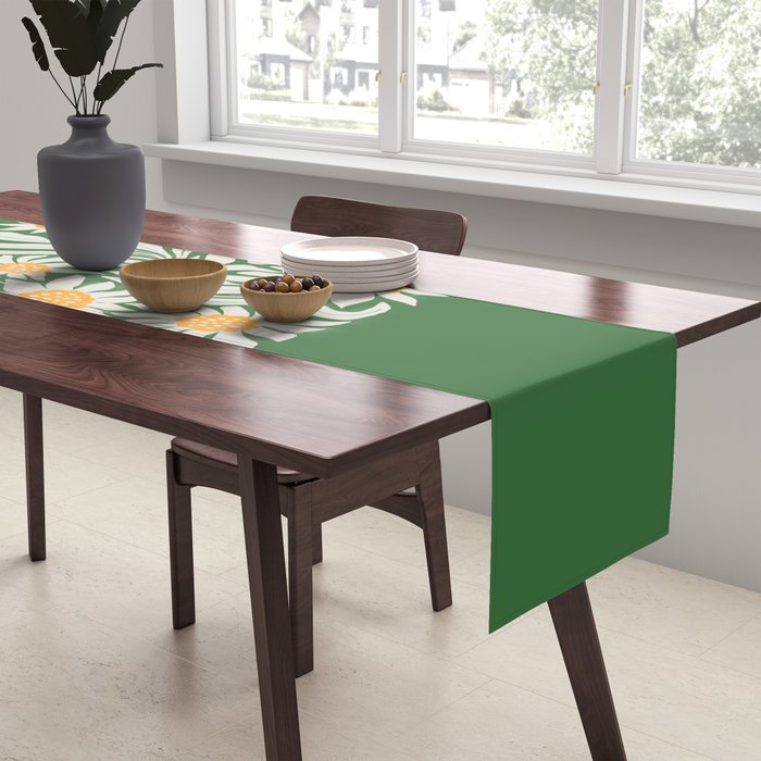 White Camellia & Fern Green Table Runner Gallery Image 2