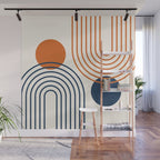 Mid Century Modern Geometric 199 in Navy Blue Orange Wall Mural Gallery Image 1