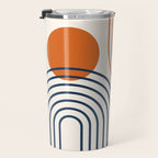Mid Century Modern Geometric 199 in Navy Blue Orange Travel Mug Gallery Image 3