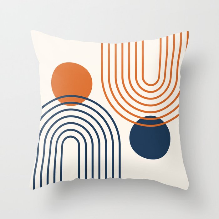 Mid Century Modern Geometric 199 in Navy Blue Orange Throw Pillow Gallery Image 1