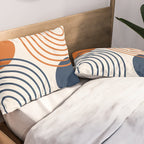 Mid Century Modern Geometric 199 in Navy Blue Orange Pillow Sham Gallery Image 2