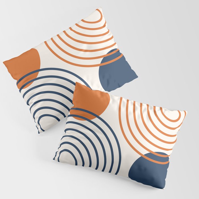 Mid Century Modern Geometric 199 in Navy Blue Orange Pillow Sham Gallery Image 3