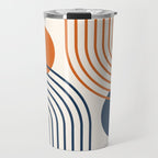 Mid Century Modern Geometric 199 in Navy Blue Orange Travel Mug Gallery Image 1